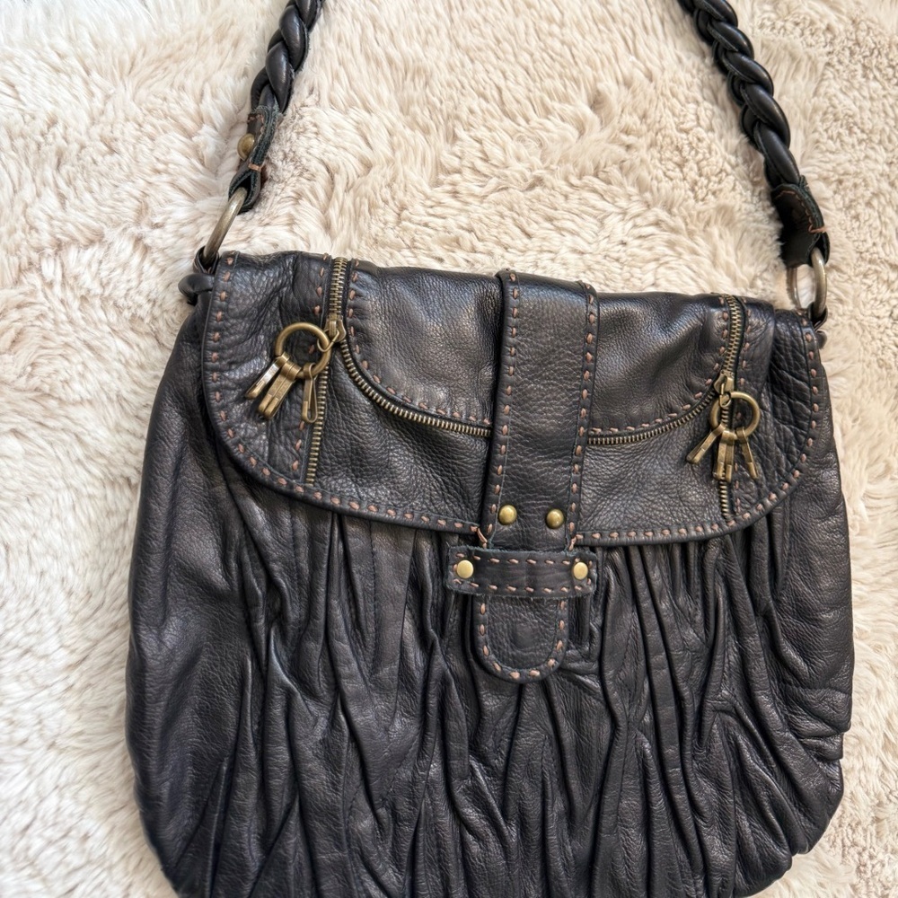 Carla Mancini Black Leather Hobo Bag Studded Boho Tassel Western Hippie Slouchy - Picture 5 of 16